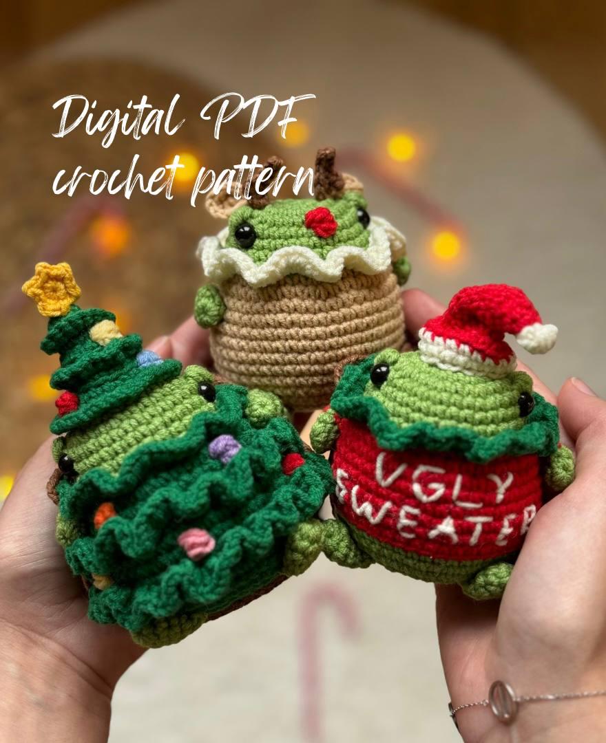 40 Frog and Toad Crochet Patterns for Plush Toys, Bags, Decor, and Gifts 12 Christmas Frog car charm crochet pattern low-sew English