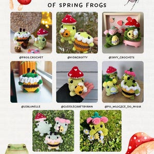 Patrón de amigurumi de crochet de costura baja de rana hongo en inglés, patrón de crochet de Pascua, rana con sombrero de hongo, pop-it de hongo imagen 7