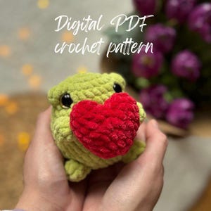 Valentine Froggie Amigurumi Häkelanleitung PDF Englisch | Frosch mit Herz | Herz Frosch | Gehäkelte Plüschtier mit Anleitung zum Valentinstag