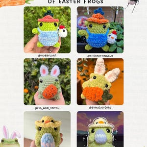 Rane pasquali 3 in 1, schema all'uncinetto a bassa cucitura in inglese, schema amigurumi all'uncinetto pasquale, rana contadina all'uncinetto, rana coniglietto all'uncinetto immagine 10