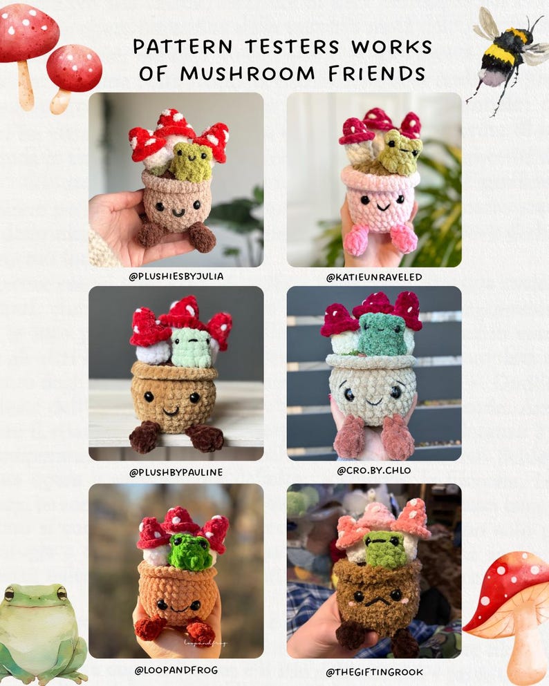 Low-sew Mushroom friends crochet pattern in English (PDF file), crochet toadstool, crochet pot with mushrooms, crochet sitting mushroom image 7