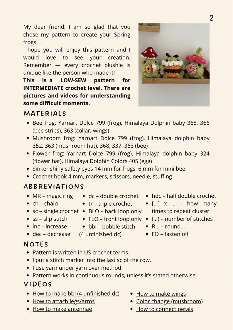 Spring Frogs 3-in-1 low-sew crochet pattern in English, Easter crochet pattern, crochet mushroom frog, crochet bee frog, crochet flower frog image 8