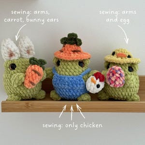 Rane pasquali 3 in 1, schema all'uncinetto a bassa cucitura in inglese, schema amigurumi all'uncinetto pasquale, rana contadina all'uncinetto, rana coniglietto all'uncinetto immagine 2