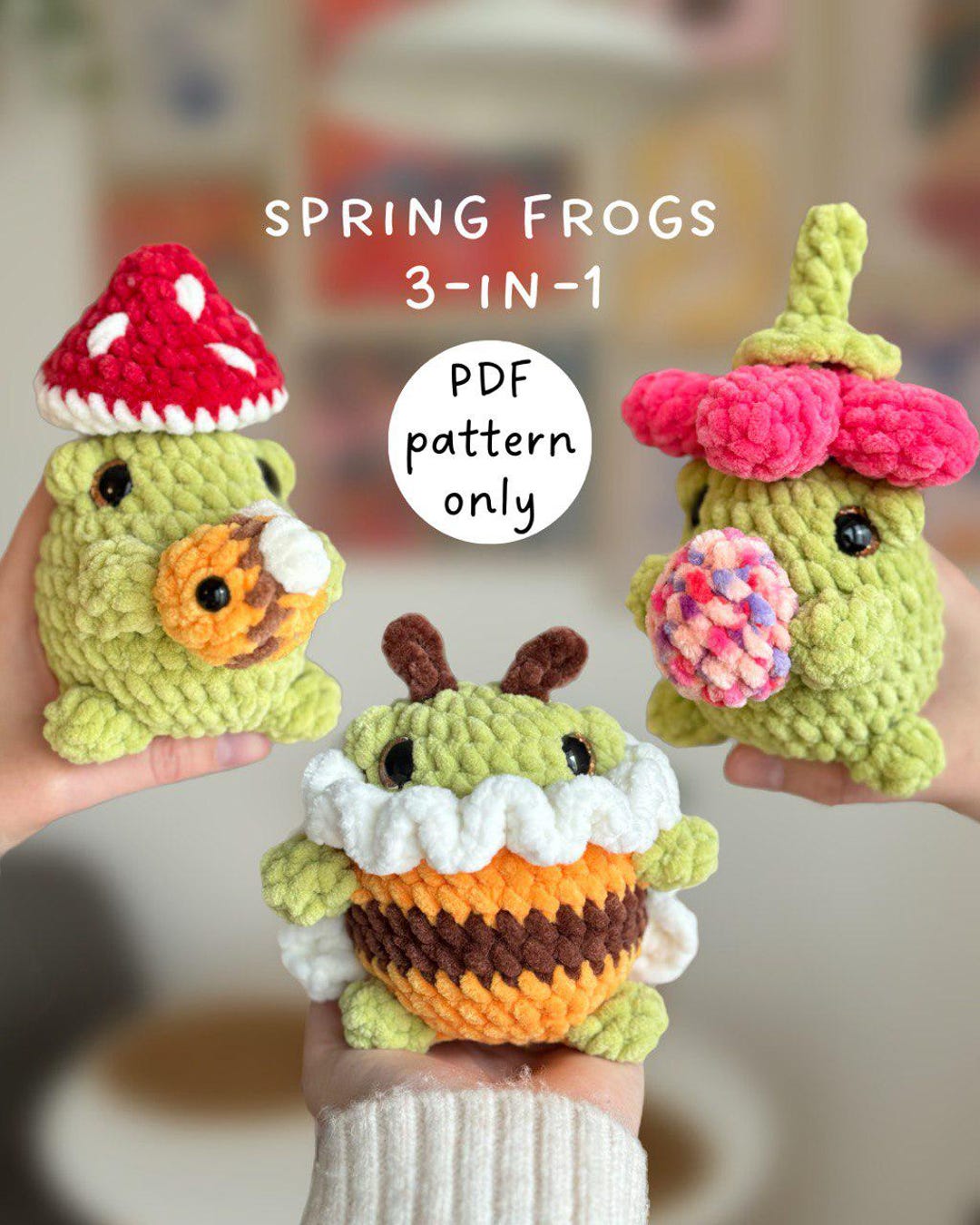 Spring Frogs 3-in-1 Low-sew Crochet Pattern in English, Easter Crochet ...