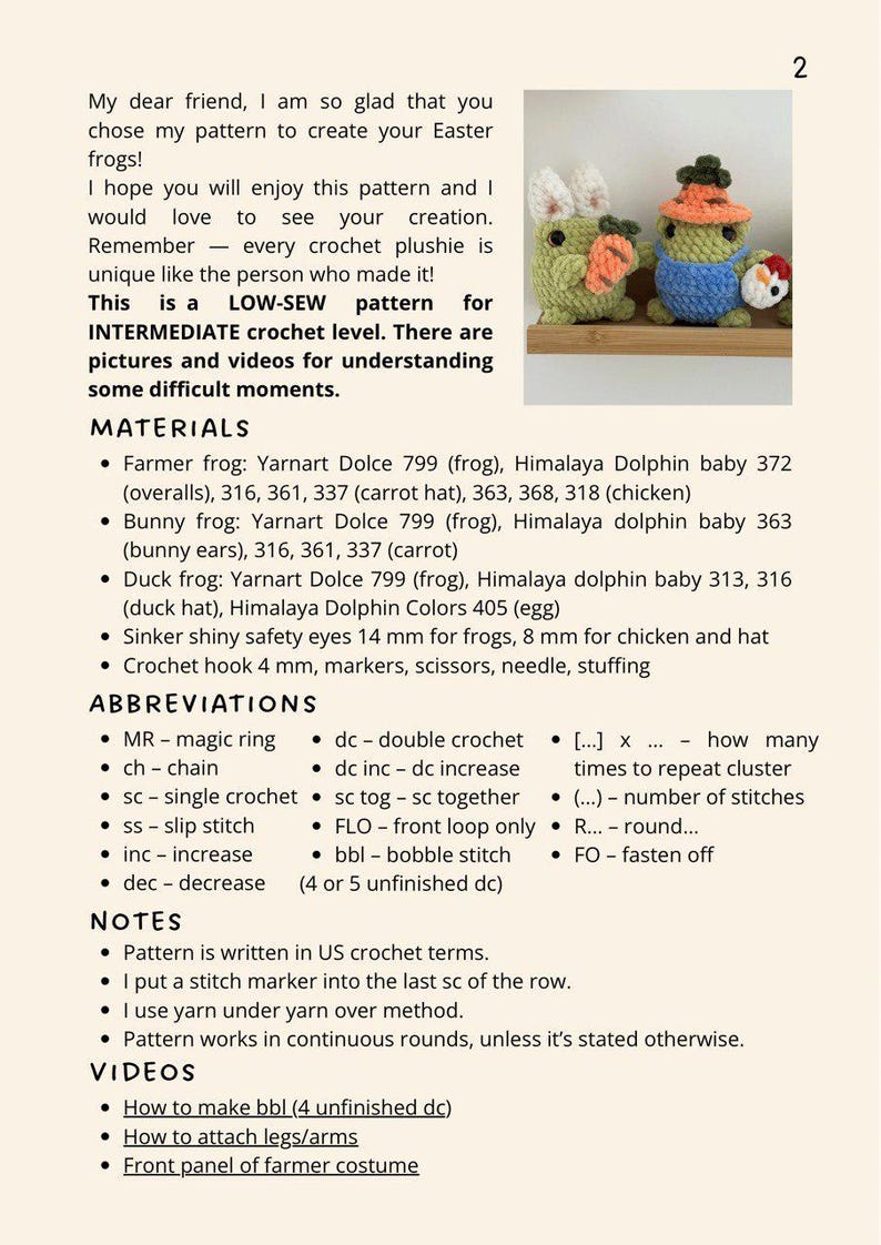 Rane pasquali 3 in 1, schema all'uncinetto a bassa cucitura in inglese, schema amigurumi all'uncinetto pasquale, rana contadina all'uncinetto, rana coniglietto all'uncinetto immagine 9