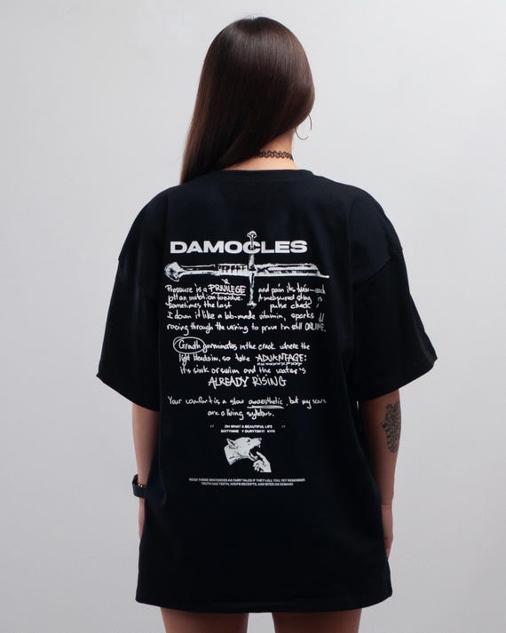 Black Oversize T-shirt: Damocles Sword Graphic Streetwear Tee - Etsy