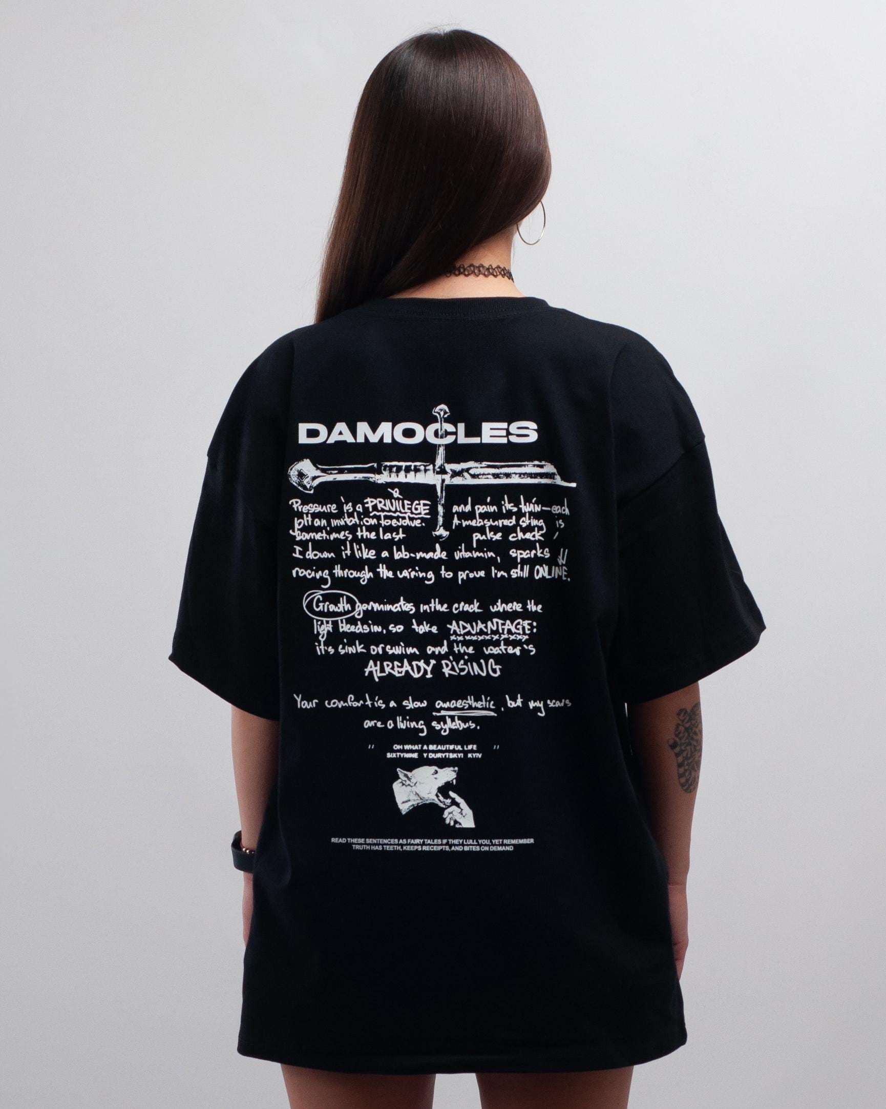 Black Oversize T-shirt: Damocles Sword Graphic Streetwear Tee - Etsy