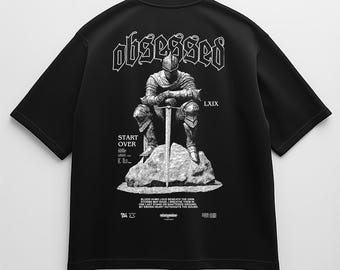 Gothic Knight Oversized Tshirt, Medieval Armor Graphic Tee | Kneeling Warrior Dark Art Streetwear Shirt