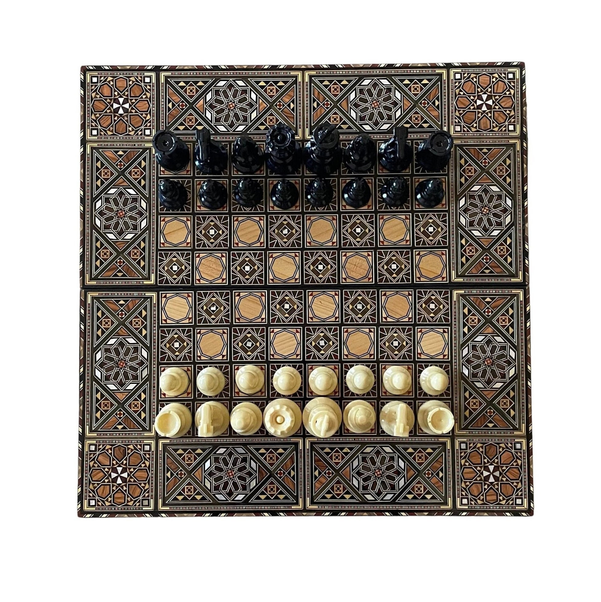 Plateau de jeu Backgammon - ensemble complet - Magnétique - Pliable/pliable  - 32x32cm