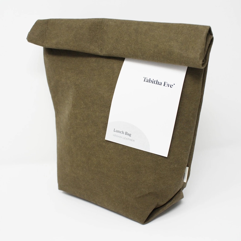 Snack bags made from eco vegan leather store your sandwiches, make up, toiletries Large Khaki Green