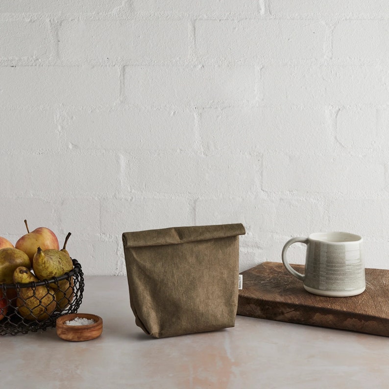 Snack bags made from eco vegan leather store your sandwiches, make up, toiletries Small Khaki Green