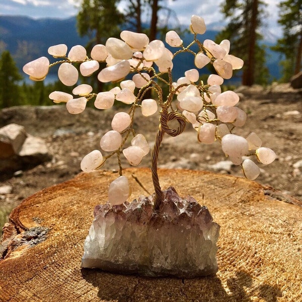 Amethyst Bonsai Tree/ Gemstone Tree/ Amethyst Base/ Tumbled Gemstone Leaves/ Zen Decor