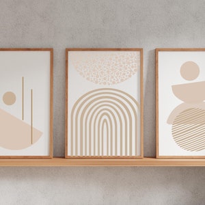 Neutral Abstract Shapes - x6 PRINTS - Minimal Printable Art - Geometric Neutral Brown Beige Living Room Decor, Digital DOWNLOAD Print JPGs.