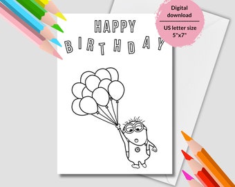 Carte d'anniversaire des Minions à colorier : activité à imprimer pour les enfants (PDF/JPEG)