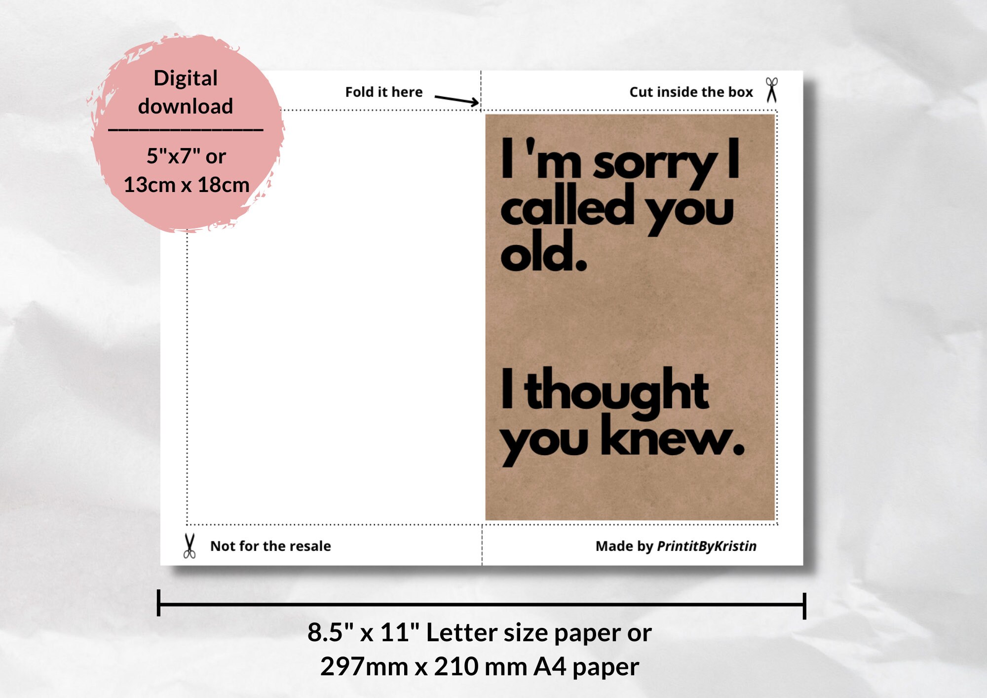Printable Funny Birthday Card. Instant download card for old. - Etsy México