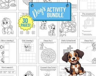 Puppy Activity Bundle: 30 Page Dog-Themed Kids Games (PDF Printable Pack)
