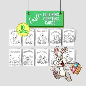 Mega pack di biglietti di auguri di Pasqua. 10 cartoline di Pasqua da colorare per bambini. Pagine di Pasqua da colorare. Pacchetto di Pasqua da colorare. Auguri di buona Pasqua.