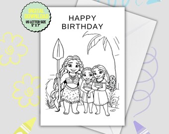 Moana Birthday Card: Printable Coloring Page (Digital Download)