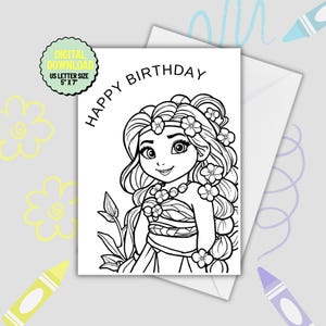 Carte d'anniversaire à colorier Moana à imprimer. Voeux d'anniversaire à colorier avec Moana. Carte de joyeux anniversaire à colorier à imprimer pour les enfants. Cartes Moana.