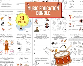 Music Education Worksheets for Kids | 30 Pages Printable Activities | Music Theory, Instruments, Notes, Rhythm, Genres PDF Homeschool