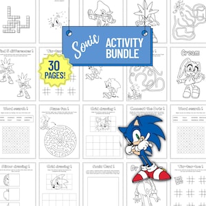 Sonic the Hedgehog afdrukbare activiteitenbundel voor kinderen – pdf van 30 pagina's met kleurplaten, doolhoven, woordzoeker, boter en kaas en spelletjes