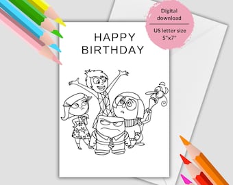 Inside Out Birthday Coloring Card, Printable DIY (Digital Download)