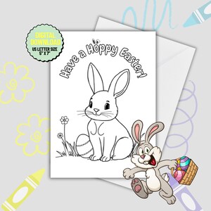 Avere un biglietto di auguri di Pasqua Hoppy. Pagine da colorare di conigli di Pasqua. Disegni da colorare di conigli di Pasqua per bambini. Fogli da colorare di Pasqua stampabili per bambini