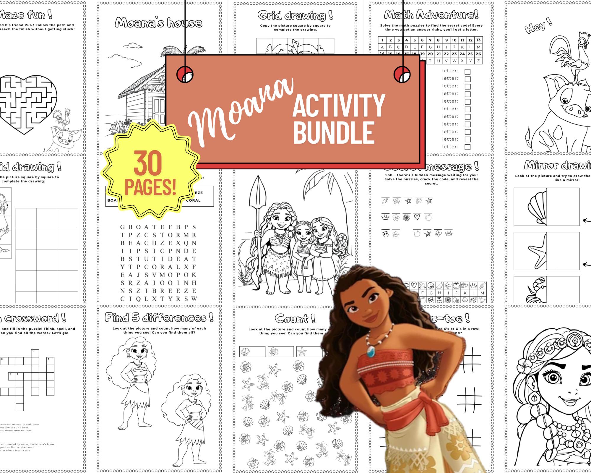 Moana Activity Bundle: Coloring Pages, Maze Games (PDF Download