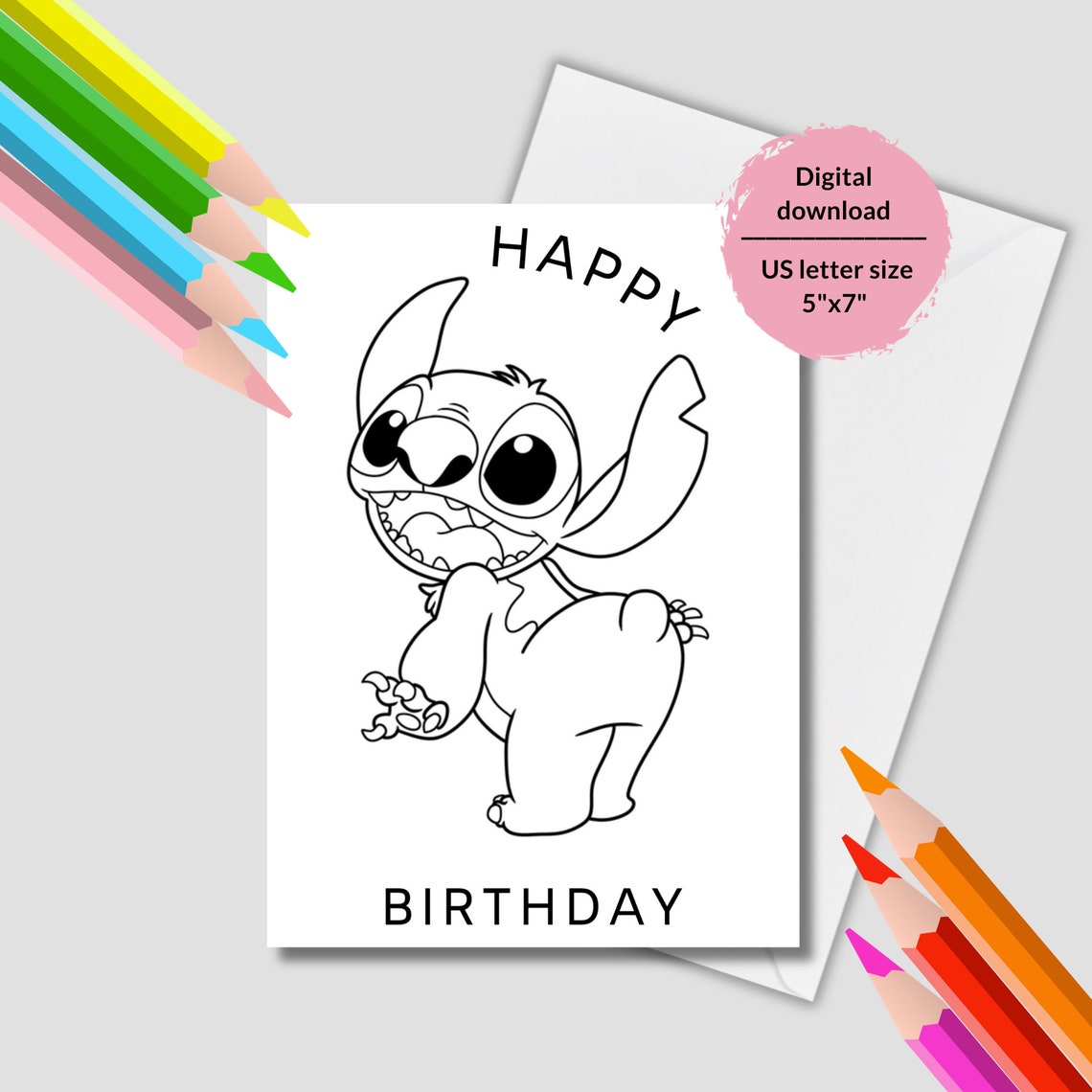 Printable Stitch Coloring Pages. Coloring Stitch Birthday Cards ...