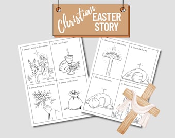 Easter Story Bible Activity Sheets for Children. Jesus Resurrection Coloring Pages. Holy Week Kids Coloring Activities Printable.