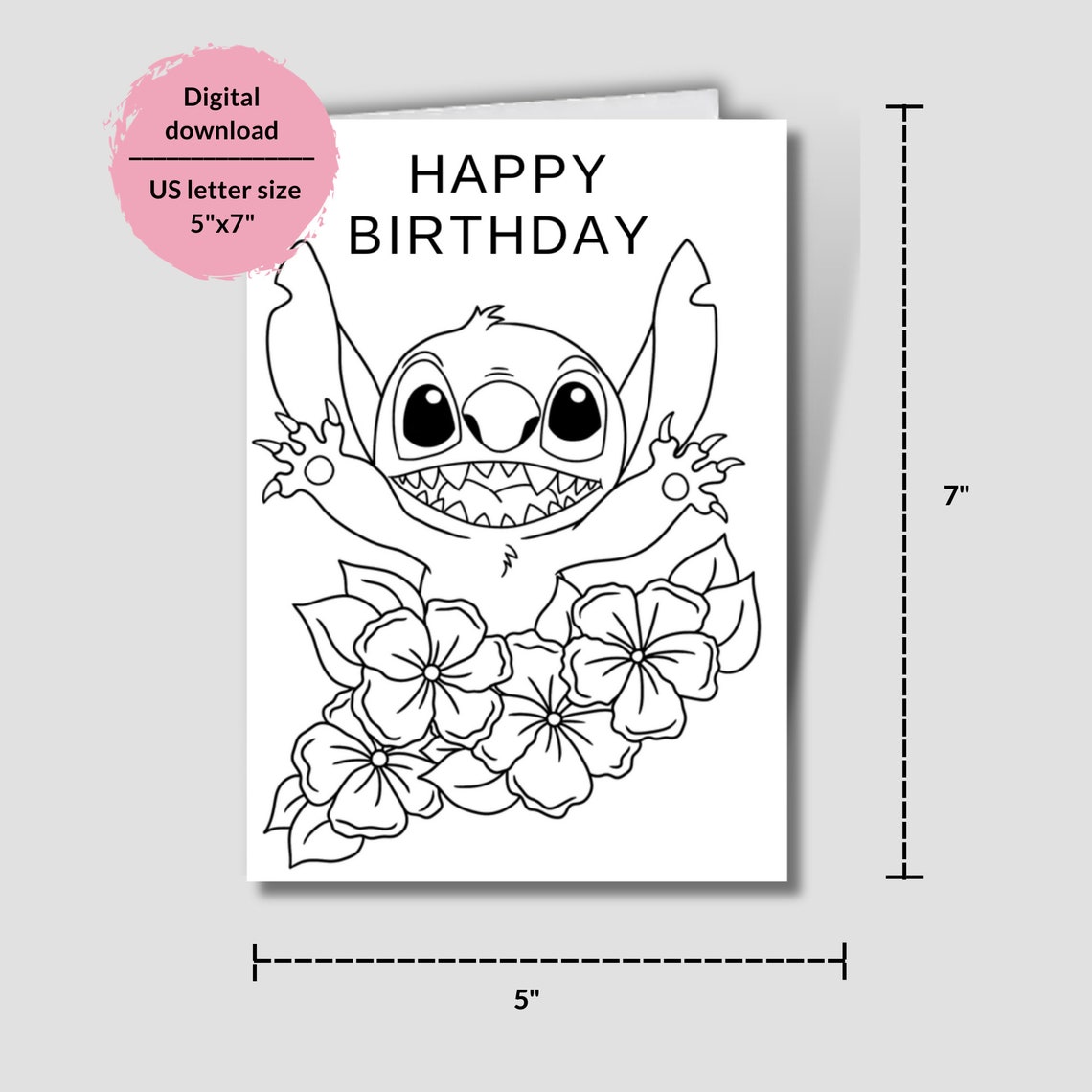 Lila and Stitch Printable Coloring Birthday Card. Coloring Birthday ...
