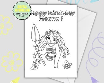 Moana Birthday Card: Printable Coloring Page (PDF)