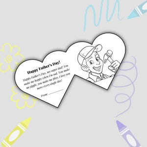 Biglietto da colorare a forma di cuore per la festa del papà - Edizione papà pratico - Biglietto fai da te stampabile per bambini - Simpatico lavoretto per la festa del papà - Download PDF immediato