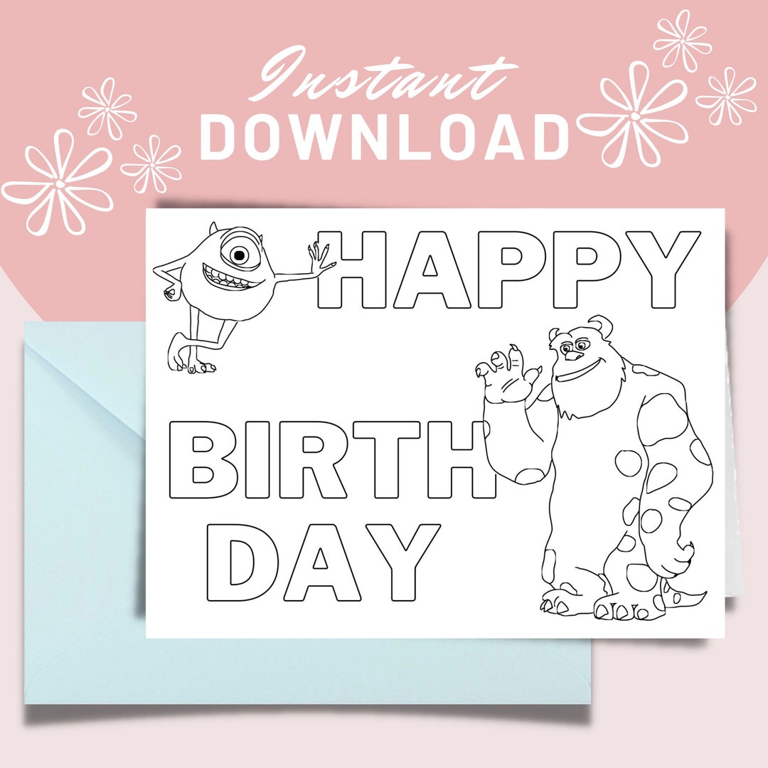 Monsters Coloring Birthday Card for Kids. Printable Colourable - Etsy