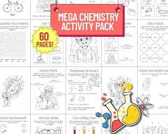 Mega Chemistry Activity Pack for Kids – 60 Pages | Printable Science Worksheets, Flashcards & Coloring Pages | Homeschool STEM PDF