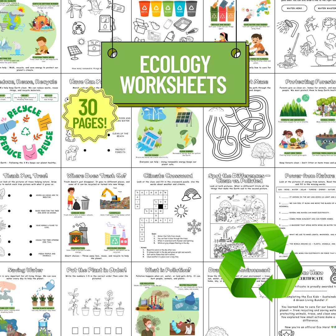 Eco Kids Printable Worksheet Bundle - Sustainability & Green Living ...