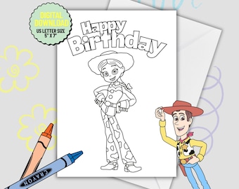 Toy Story Jessie Birthday Coloring Card: Printable DIY Party Favor (5x7) (PDF File