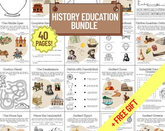 History Activity Bundle for Kids | 40 Pages | Educational Worksheets & Activities | Ancient Civilizations, Landmarks, Explorers | Homeschool