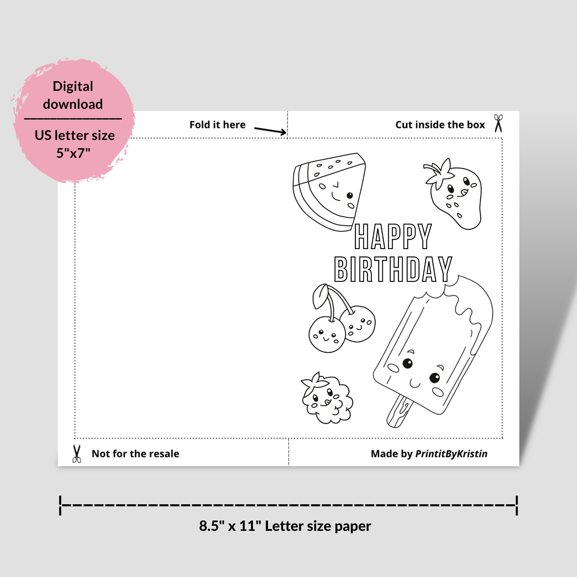 Coloring Fruit Birthday Card for Kids. Cute Colouring Greetings With ...