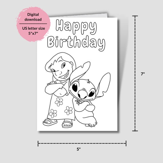 Lilo and Stitch Coloring Page. Printable Stitch Birthday Cards. Stitch  Birthday Card Instant Download. Stitch Coloring Page Happy Birthday. 