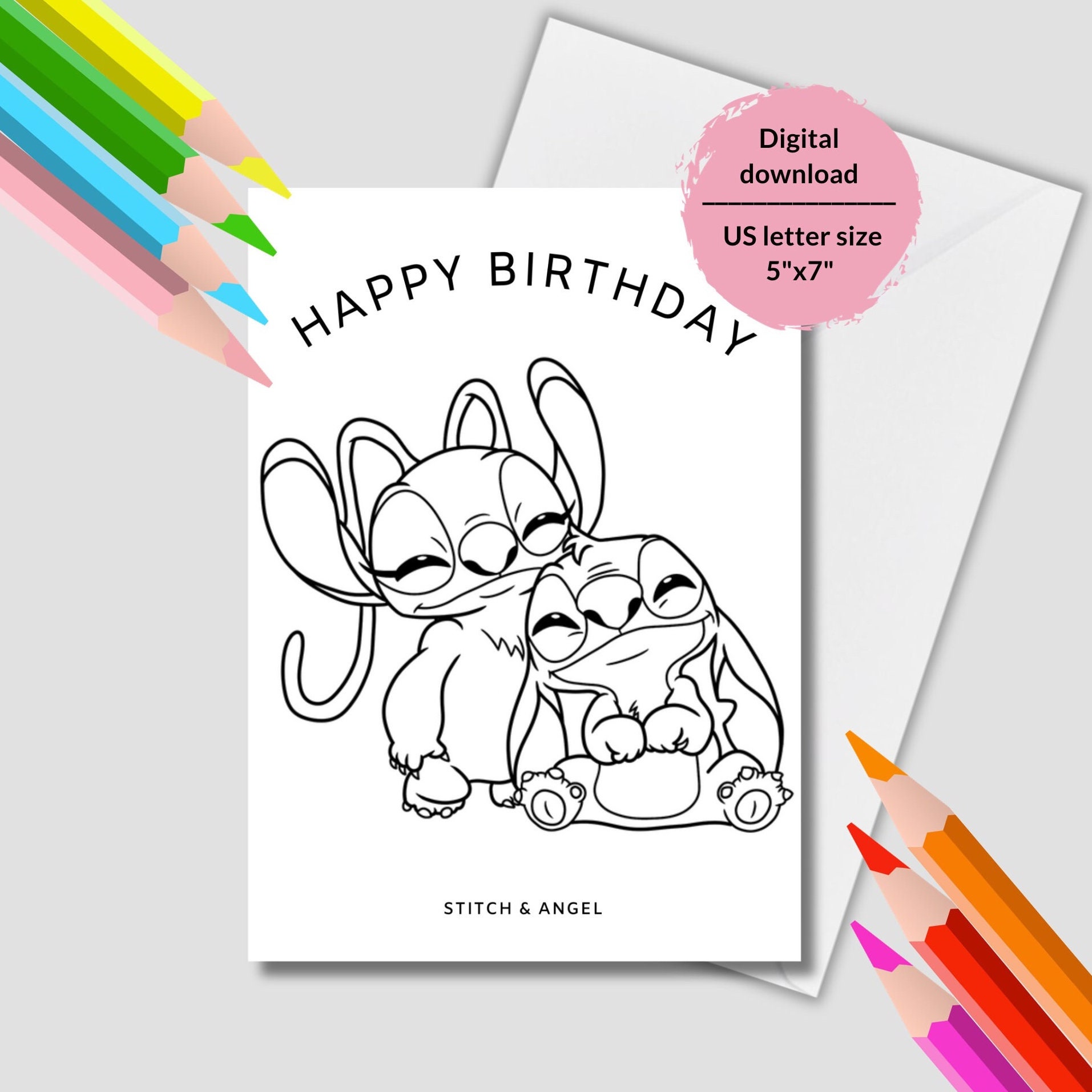 Angel and Stitch Printable Coloring Sheet. Lilo and Stitch Birthday