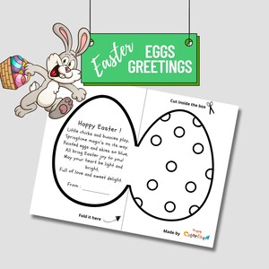 Carte à colorier pliable avec oeuf de Pâques pour enfants - Artisanat de Pâques imprimable DIY - Jolie carte de poème en forme d'oeuf - Coloriages de Pâques à téléchargement immédiat