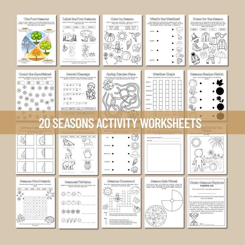 Learning Through Seasons Activity Bundle – 20 Printable Worksheets for ...