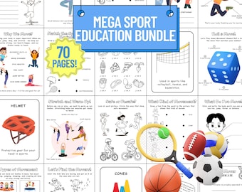 Sports and Physical Education Worksheets for Kids | 70 Page PE Bundle | Movement, Safety, Sports Equipment + Coloring Pages & Flashcards PDF