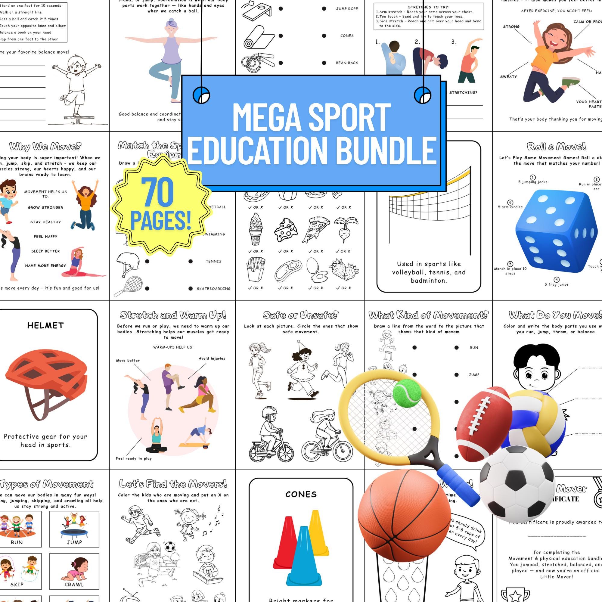 Sports and Physical Education Worksheets for Kids | 70 Page PE Bundle