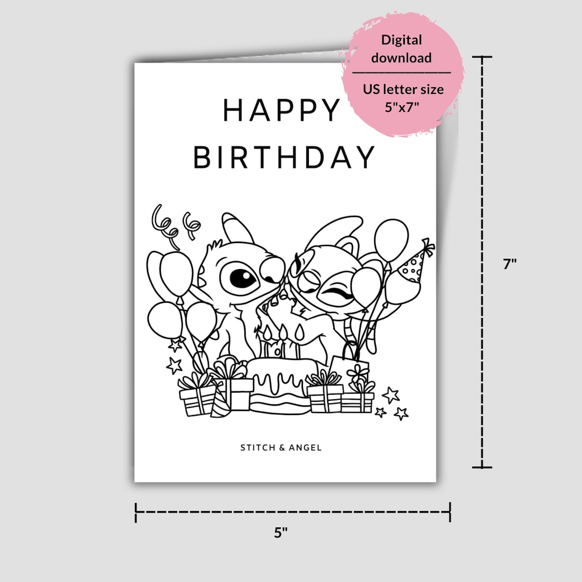 Lila and Stitch Printable Coloring Birthday Card. Coloring Birthday ...