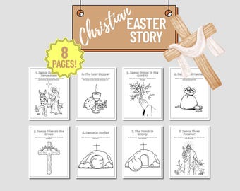 Printable Christian Easter Story. Coloring Easter story pages. Bible coloring sheet. Printable Easter Bible craft. Christian Easter crafts.