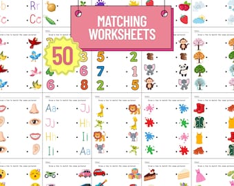 Matching Game Worksheets: Preschool Learning Activity (PDF Download, 50 Pages