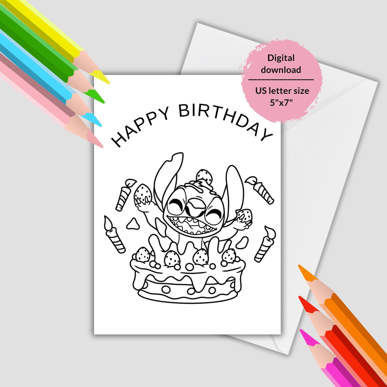 Lila and Stitch Printable Coloring Birthday Card. Coloring Birthday ...