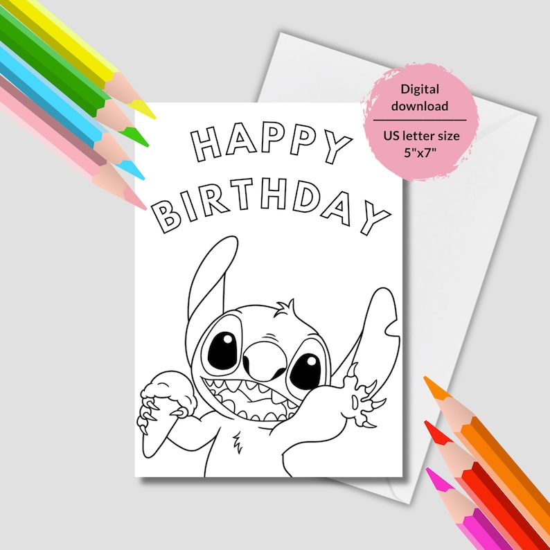 Lilo and Stitch Printable Coloring Birthday Card. Coloring Birthday ...